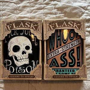 Stainless Steel Skull and Text Flasks by Tricia and Milo